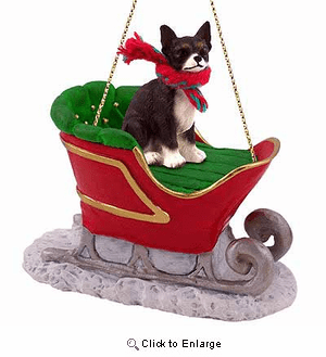 Chihuahua Sleigh Ride Christmas Ornament Black-White