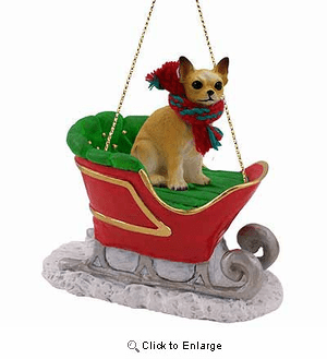 Chihuahua Sleigh Ride Christmas Ornament Tan-White