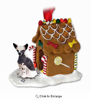 Chinese Crested Gingerbread House Christmas Ornament