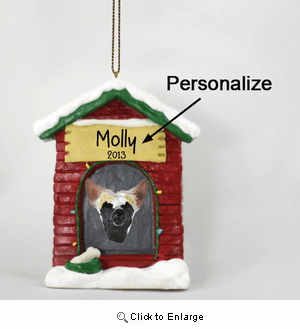 Chinese Crested Personalized Dog House Christmas Ornament
