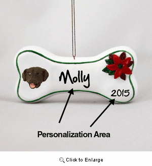 Chocolate Lab Personalized Dog Bone Christmas Ornament