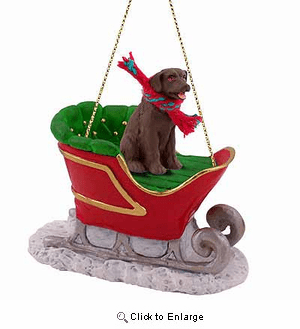 Chocolate Lab Sleigh Ride Christmas Ornament
