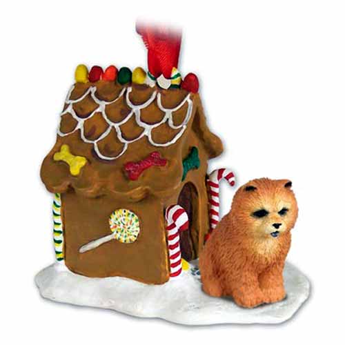 Chow Chow Gingerbread House Christmas Ornament Red