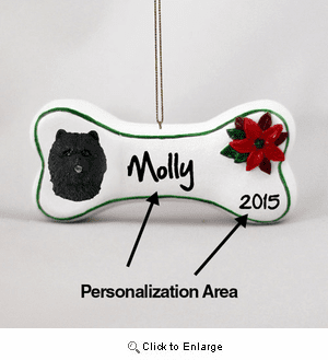 Chow Chow Personalized Dog Bone Christmas Ornament Black