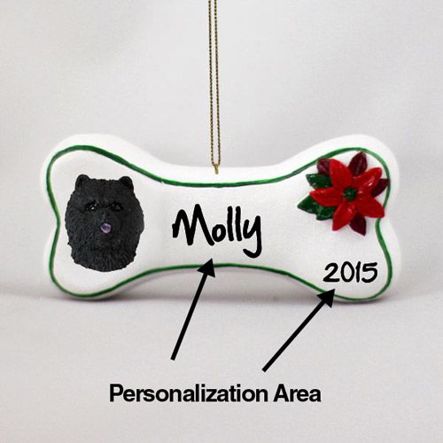 Chow Chow Personalized Dog Bone Christmas Ornament Black