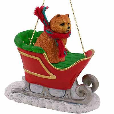 Chow Chow Sleigh Ride Christmas Ornament Red