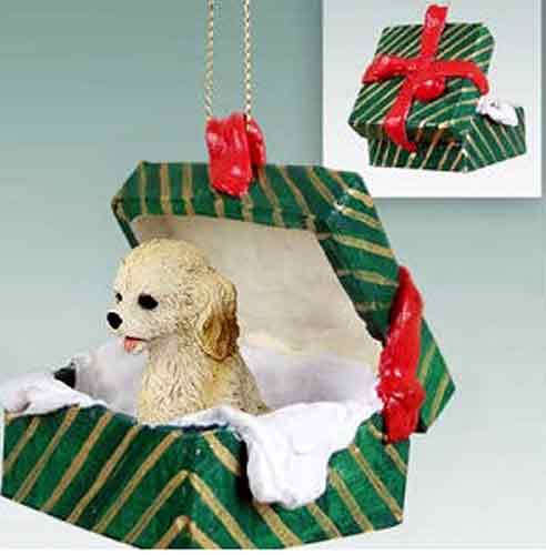 Cockapoo Gift Box Christmas Ornament Blonde