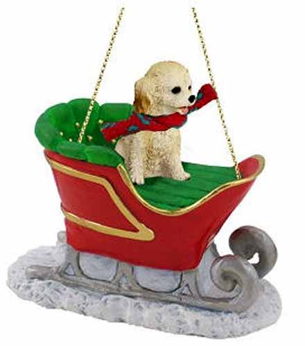 Cockapoo Sleigh Ride Christmas Ornament Blonde