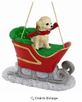 Cockapoo Sleigh Ride Christmas Ornament Blonde