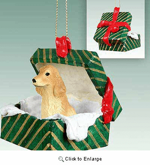 Cocker Spaniel Gift Box Christmas Ornament Blonde