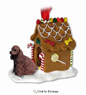 Cocker Spaniel Gingerbread House Christmas Ornament Brown
