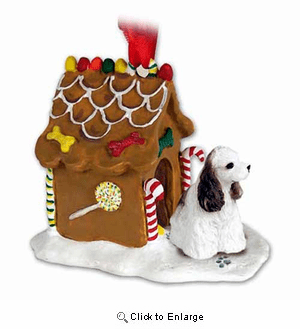Cocker Spaniel Gingerbread House Christmas Ornament Brown-White