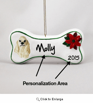 Cocker Spaniel Personalized Dog Bone Christmas Ornament
