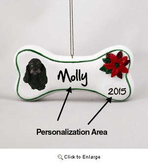 Cocker Spaniel Personalized Dog Bone Christmas Ornament Black-Tan