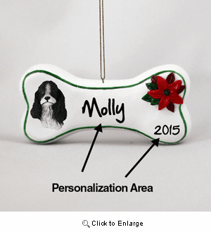 Cocker Spaniel Personalized Dog Bone Christmas Ornament Black-White