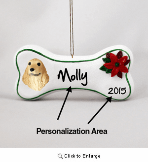 Cocker Spaniel Personalized Dog Bone Christmas Ornament English