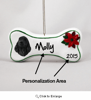 Cocker Spaniel Personalized Dog Bone Christmas Ornament English Black