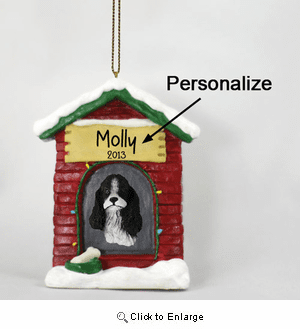 Cocker Spaniel Personalized Dog House Christmas Ornament Black-White