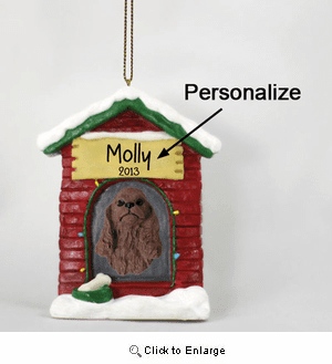Cocker Spaniel Personalized Dog House Christmas Ornament Brown