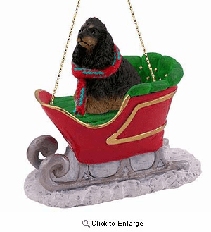Cocker Spaniel Sleigh Ride Christmas Ornament Black-Tan