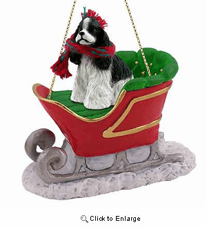 Cocker Spaniel Sleigh Ride Christmas Ornament Black-White