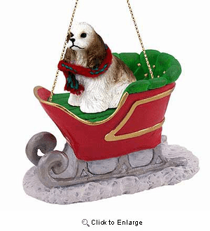 Cocker Spaniel Sleigh Ride Christmas Ornament Brown-White