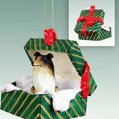 Collie Gift Box Christmas Ornament Tricolor