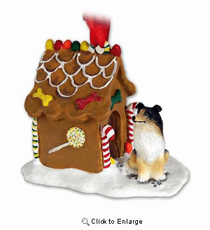 Collie Gingerbread House Christmas Ornament Tricolor