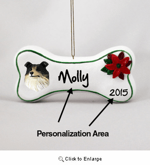 Collie Personalized Dog Bone Christmas Ornament