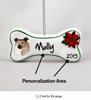 Collie Personalized Dog Bone Christmas Ornament Sable