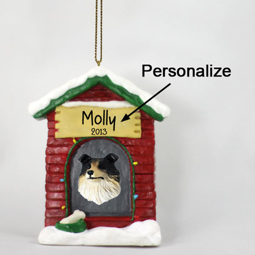 Collie Personalized Dog House Christmas Ornament