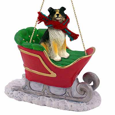 Collie Sleigh Ride Christmas Ornament Tricolor