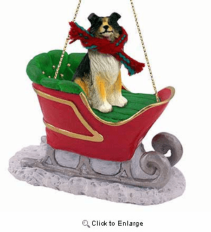 Collie Sleigh Ride Christmas Ornament Tricolor