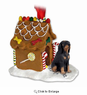 Coonhound Gingerbread House Christmas Ornament Black-Tan