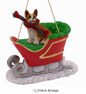 Corgi Sleigh Ride Christmas Ornament Pembroke