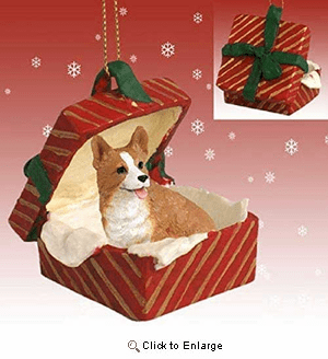 Corgi Welsh Pembroke Gift Box Red Christmas Ornament
