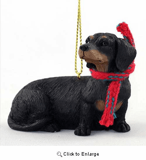 Dachshund Black-Tan with Scarf Christmas Ornament Large Version