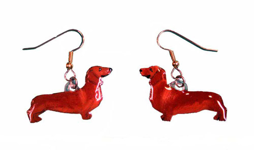 Dachshund Earrings Red Hand Painted Acrylic