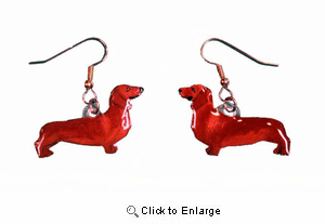 Dachshund Earrings Red Hand Painted Acrylic