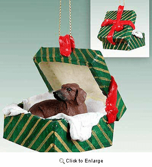 Dachshund Gift Box Christmas Ornament Red