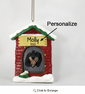 Dachshund Personalized Dog House Christmas Ornament Longhaired Black