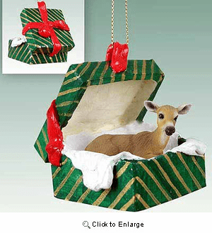 Deer Gift Box Christmas Ornament Doe