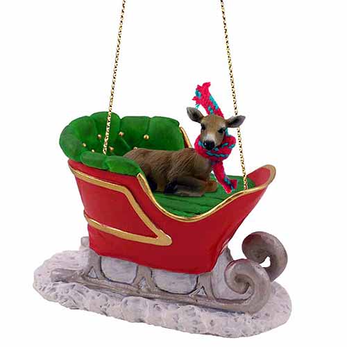Deer Sleigh Ride Christmas Ornament Doe