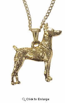 Doberman Pinscher 24K Gold Plated Pendant with Necklace