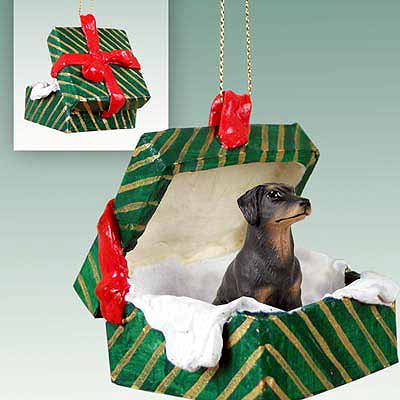 Doberman Pinscher Gift Box Christmas Ornament Black Uncropped