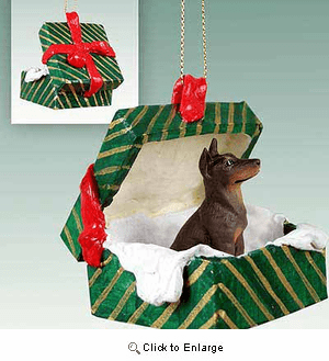 Doberman Pinscher Gift Box Christmas Ornament Red