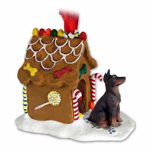 Doberman Pinscher Gingerbread House Christmas Ornament Red