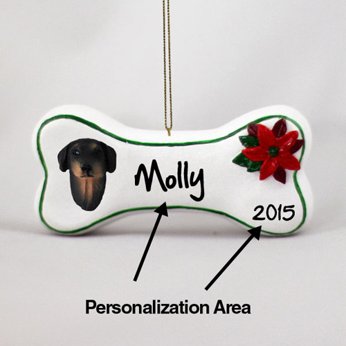 Doberman Pinscher Personalized Dog Bone Christmas Ornament Black Uncropped