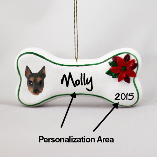 Doberman Pinscher Personalized Dog Bone Christmas Ornament Red