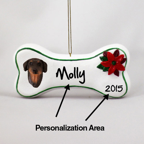 Doberman Pinscher Personalized Dog Bone Christmas Ornament Red Uncropped